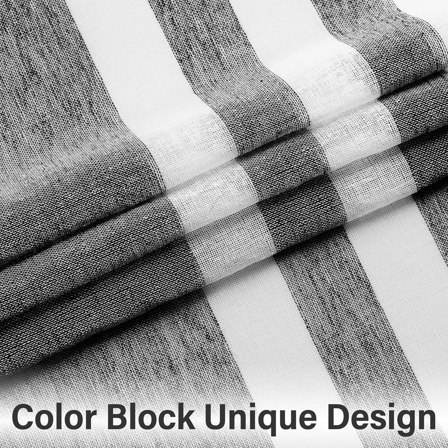 Pinch Pleated Sheer Curtains 84 Inch Color Block Black White 2 Panel Farmhouse