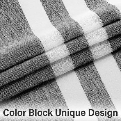 Pinch Pleated Sheer Curtains 84 Inch Color Block Black White 2 Panel Farmhouse