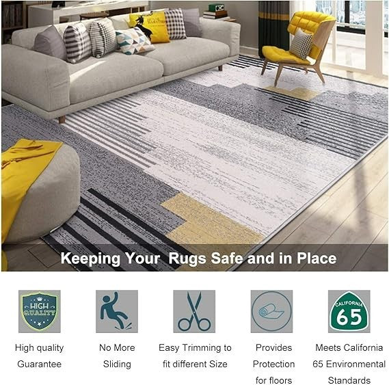 Non Slip Rug Pad Gripper 10x14 Felt Rubber Hardwood Tile Floor Trimmable 1/8 in