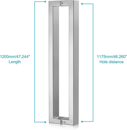 Ranbo 48" Rectangular Entrance Handle - Fits Glass & Wood Doors - Brushed Nickel