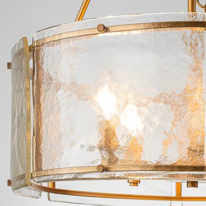 Gold Drum Chandelier 5-Light Ribbed Glass Pendant Dining Kitchen Island Dimmable