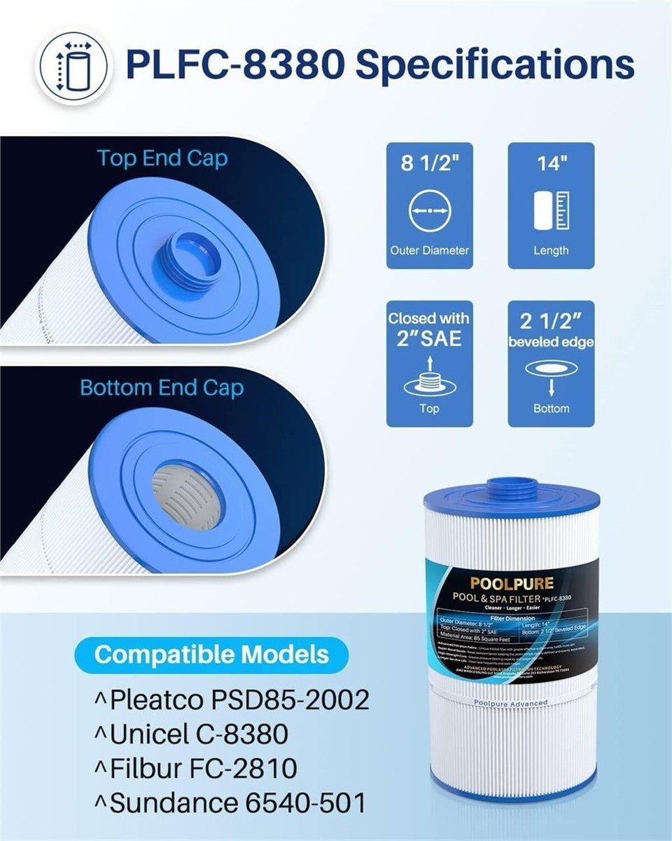 POOLPURE PLFC-8380 Spa Filter Sundance 6540-501 Unicel C-8380 85 SqFt NSF New