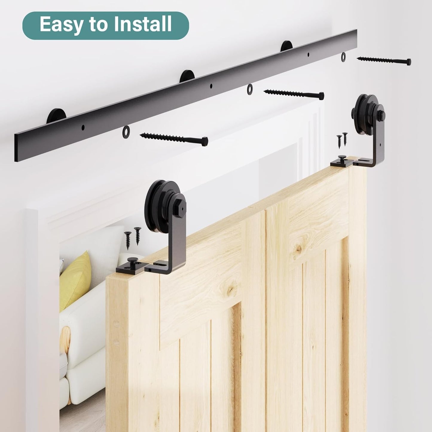 WINSOON 96" Bifold Barn Door Hardware Kit — 4 Doors Quiet Nylon Black Steel