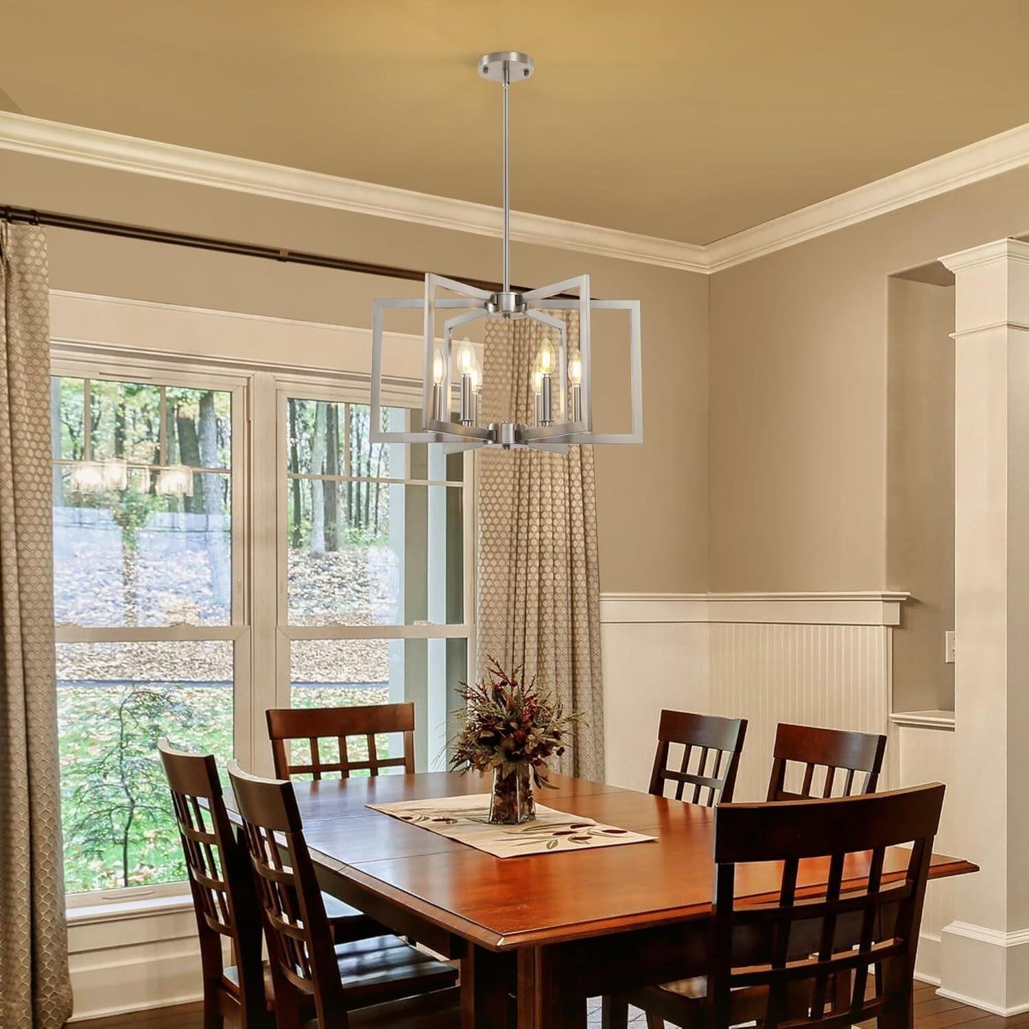 6-Light Modern Geometric Chandelier Brushed Nickel 21in Dining Room Kitchen UL
