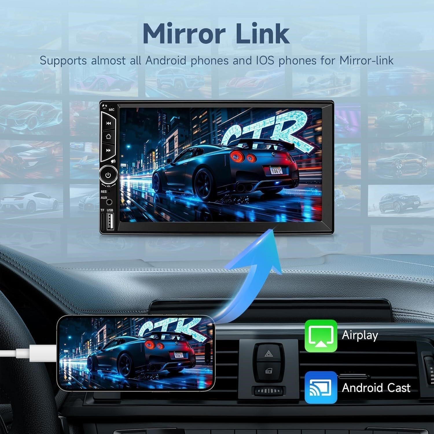7 Inch Car Stereo Double Din Radio Touchscreen with Backup Camera Bluetooth MP3