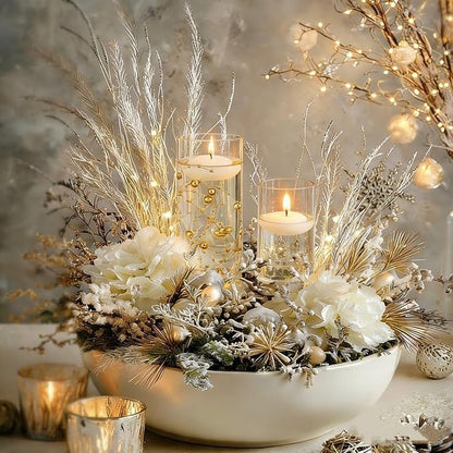 12 PCS Glass Vases for Centerpieces with 24 PCS Floating Candles for 12 SET