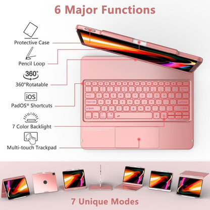 Pink Keyboard Case for iPad Air 13 M2 M3 / Pro 12.9 RGB Backlit 360 Trackpad