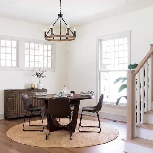 Rustic 24" Wagon Wheel Chandelier - 6-Light Wood Grain Farmhouse Fixture - ZVL
