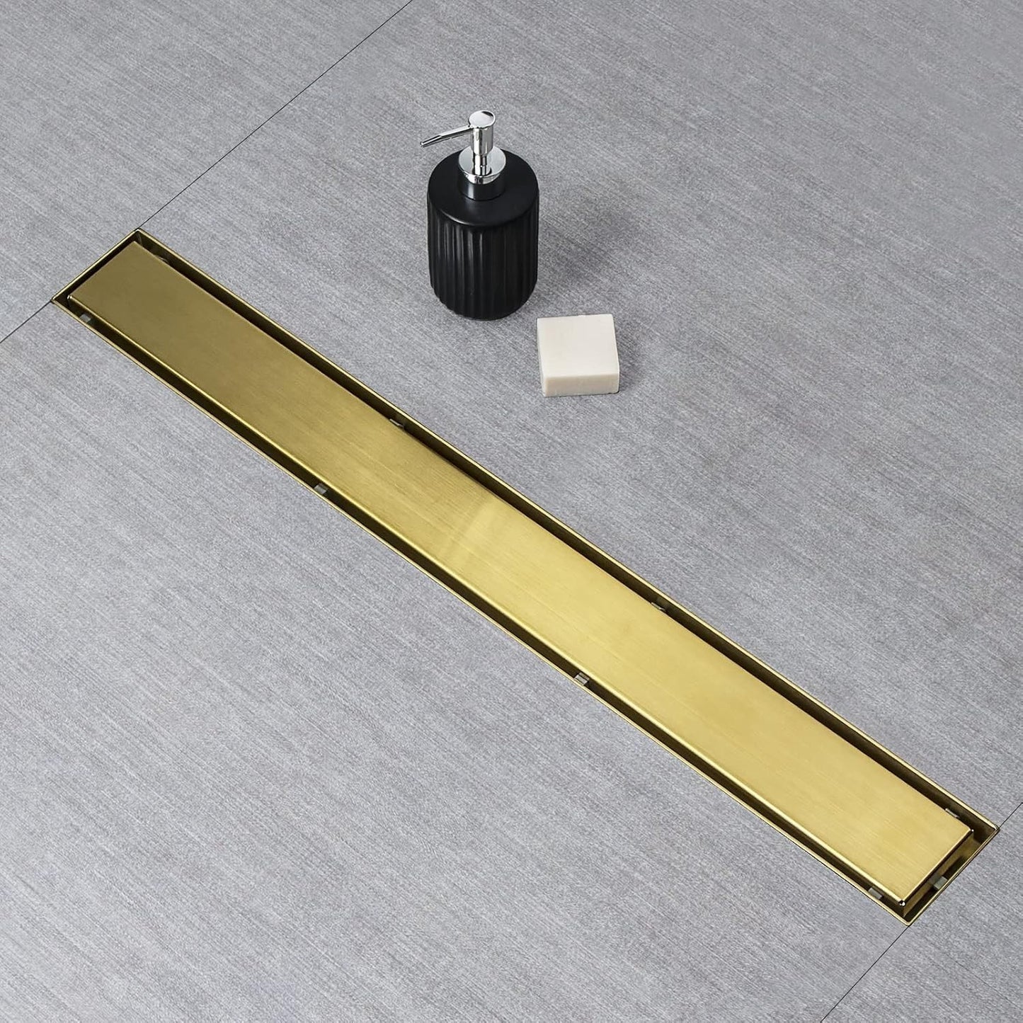 Linear Shower Drain 24 inch Brushed Gold Tile Insert 304 Stainless Adj. Feet