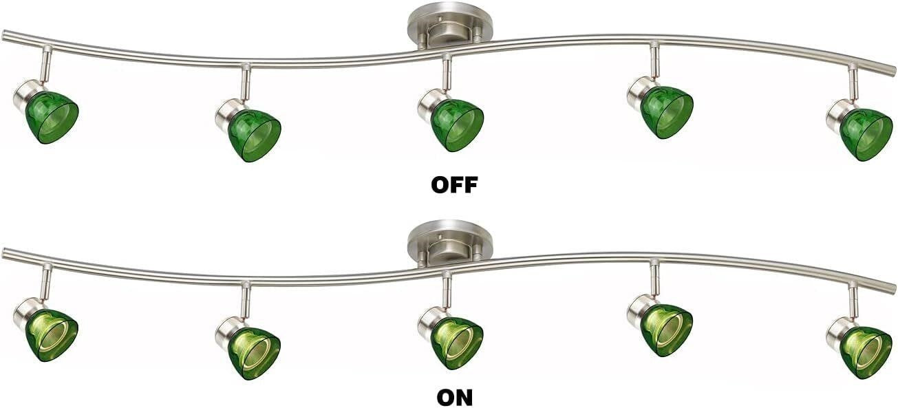 5-Light LED Ceiling Track Light - Brushed Nickel - Frosted Green Shades Dimmable