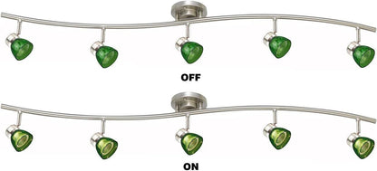 5-Light LED Ceiling Track Light - Brushed Nickel - Frosted Green Shades Dimmable