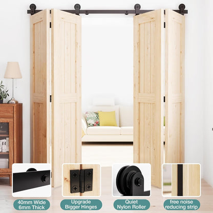 WINSOON 96" Bifold Barn Door Hardware Kit — 4 Doors Quiet Nylon Black Steel