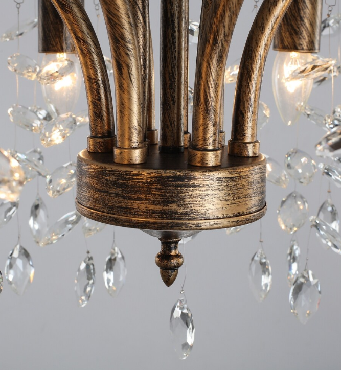 6-Light Bronze Crystal Chandelier 27.6" Vintage Empire Antique Dining Room