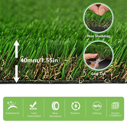 Realistic 3’x5’ Artificial Grass Rug - Washable 1.55" Thick Turf