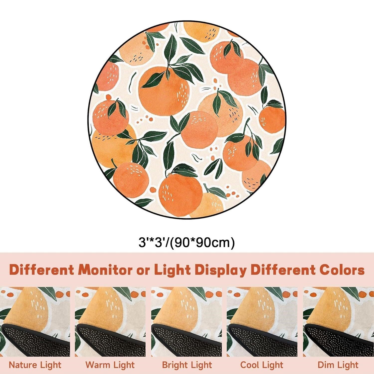 Orange Fruit Round Rug 3ft Tangerine Kitchen Bedroom Dorm Cute Washable Non-Slip