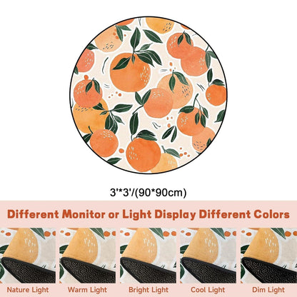 Orange Fruit Round Rug 3ft Tangerine Kitchen Bedroom Dorm Cute Washable Non-Slip