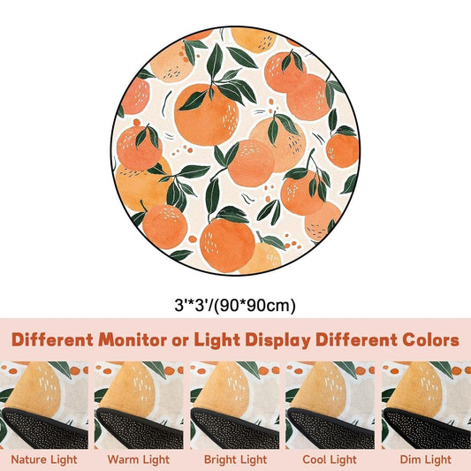 Orange Fruit Round Rug 3ft Tangerine Kitchen Bedroom Dorm Cute Washable Non-Slip