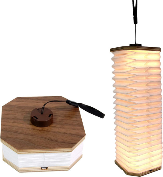 Wooden LED Book Light - Foldable Paper Lantern Magnetic Hanging Night Lamp USB