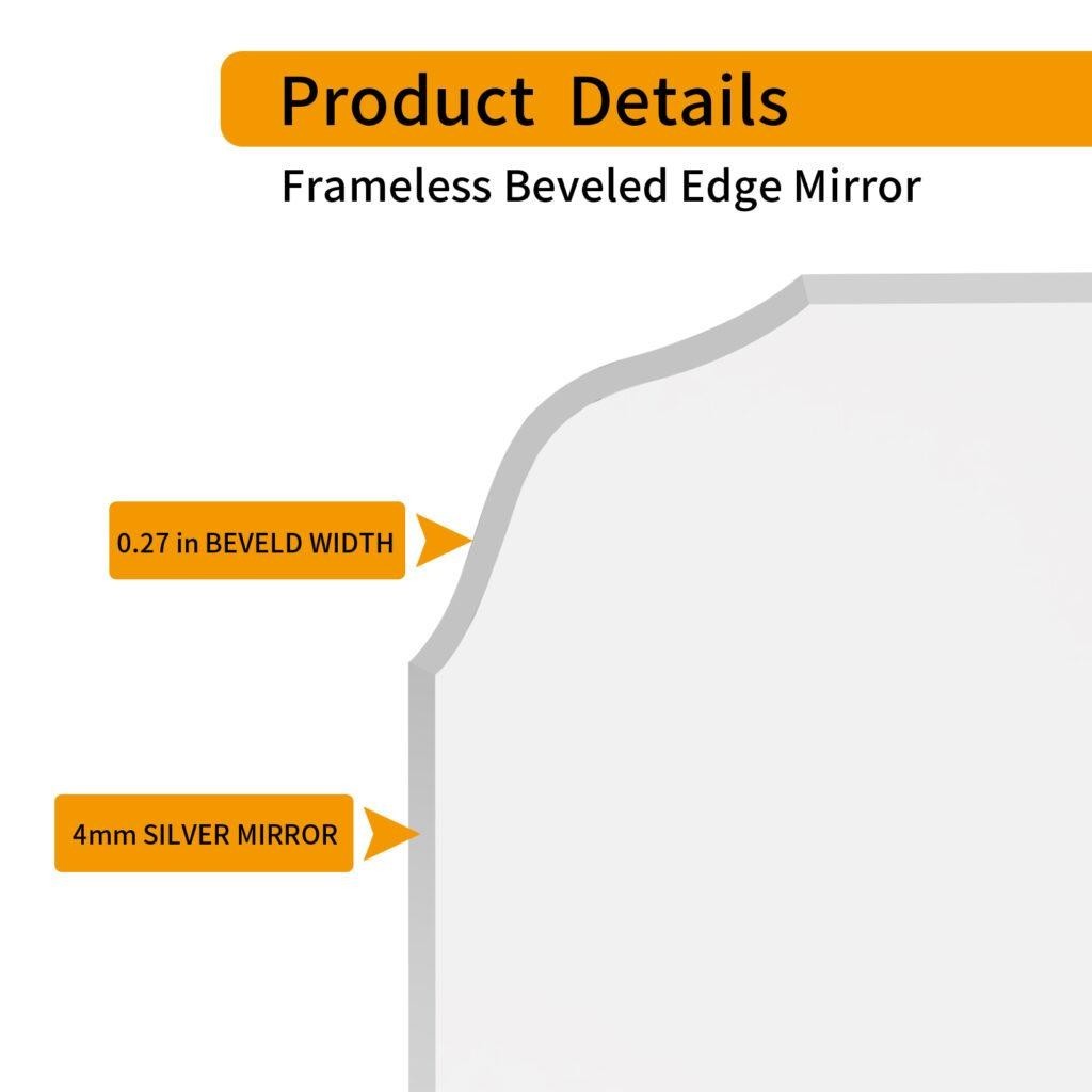 KOHROS 20x28 Scalloped Frameless Beveled Bathroom Vanity Mirror Silver Wall Hung