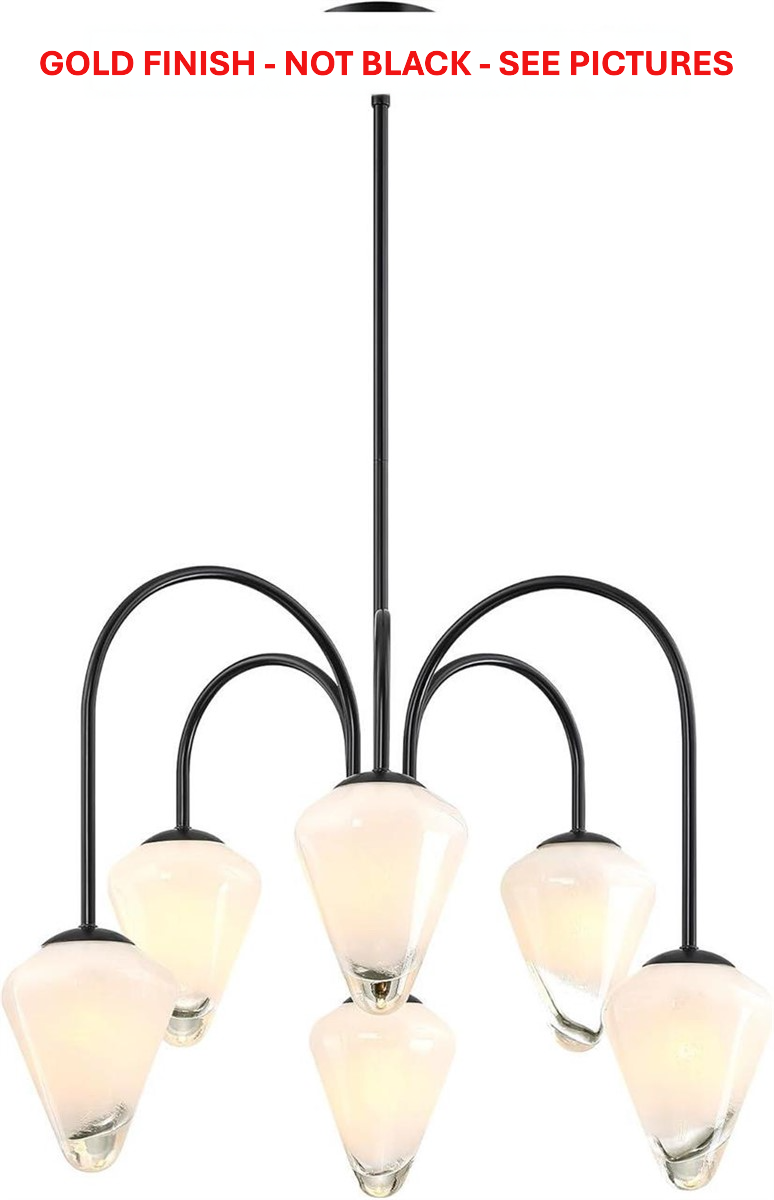 6-Light Gold Sputnik French Modern Chandelier Snow Glass Shades Dining New