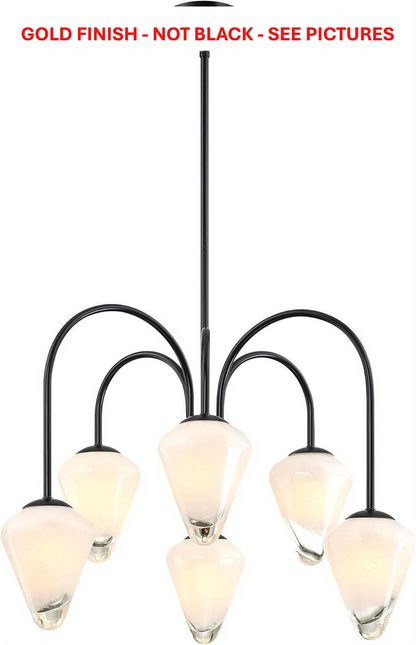 6-Light Gold Sputnik French Modern Chandelier Snow Glass Shades Dining New