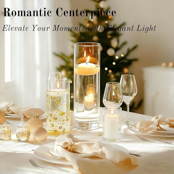 12 PCS Glass Vases for Centerpieces with 24 PCS Floating Candles for 12 SET