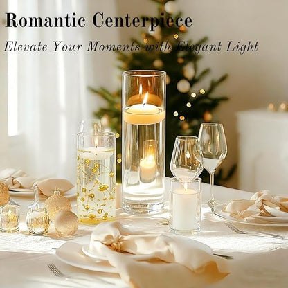12 PCS Glass Vases for Centerpieces with 24 PCS Floating Candles for 12 SET