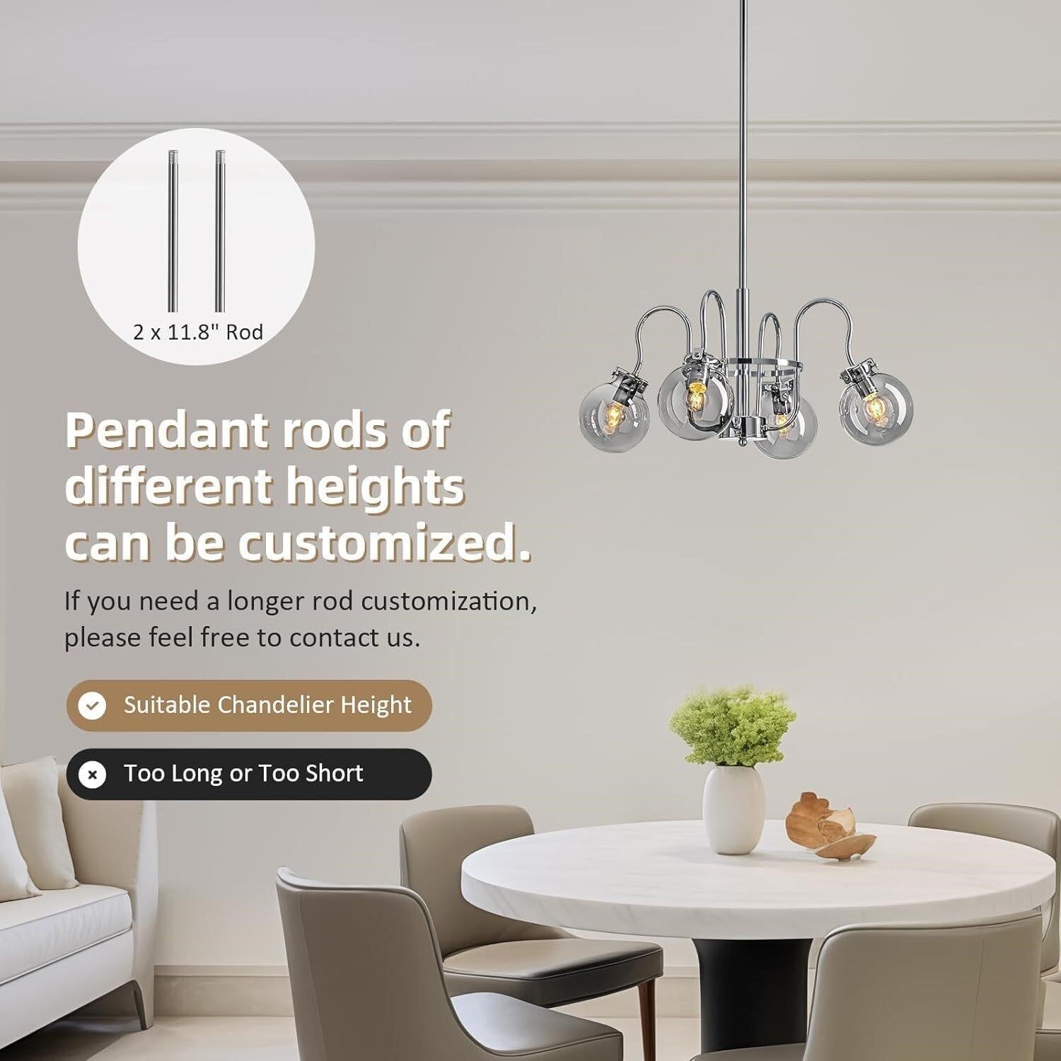 Modern 4-Light Chrome Sputnik Chandelier Smoke Grey Glass Globe E12