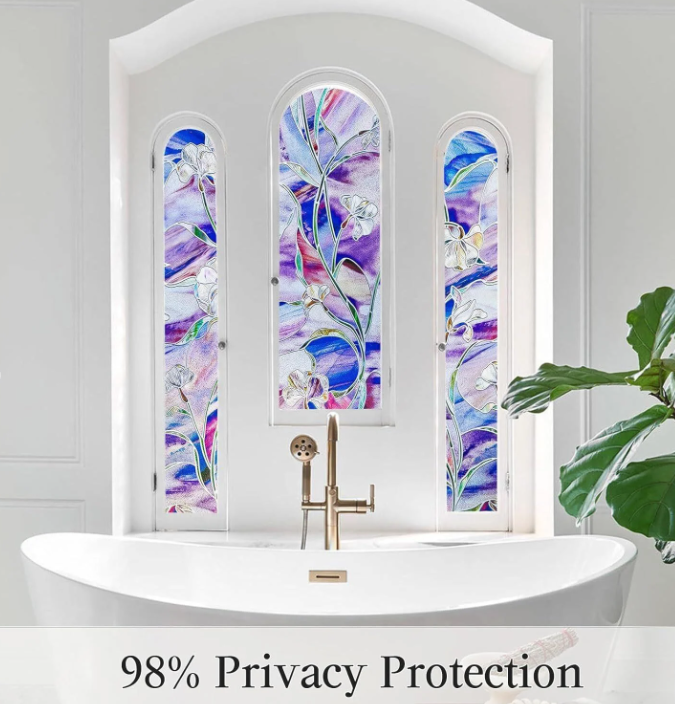 Coavas Stained Glass Window Film 5-Roll Lot Floral Privacy Cling No Glue UV