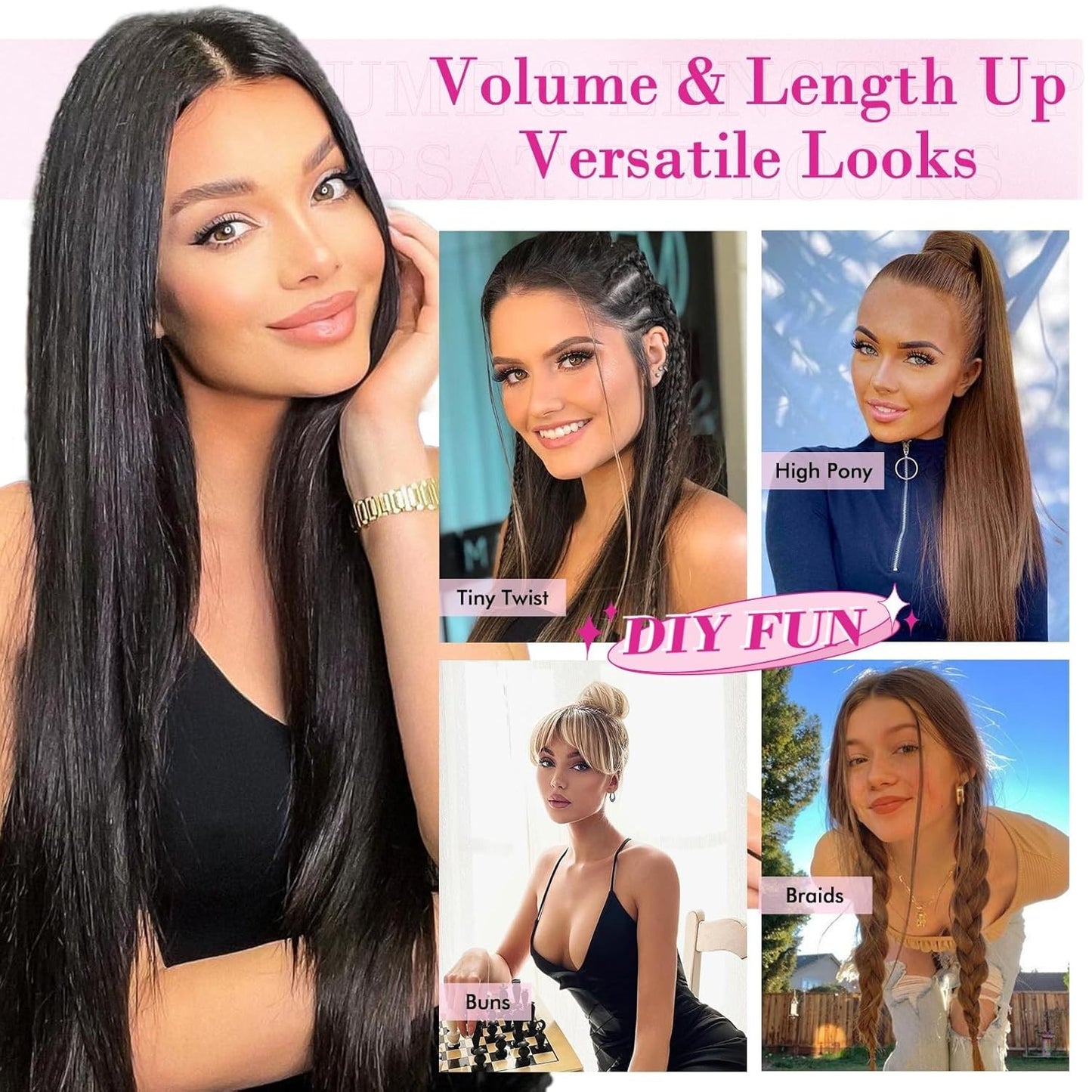 REECHO 11PC Clip In Hair Extensions 24" Straight Platinum Blonde HE005 Synthetic