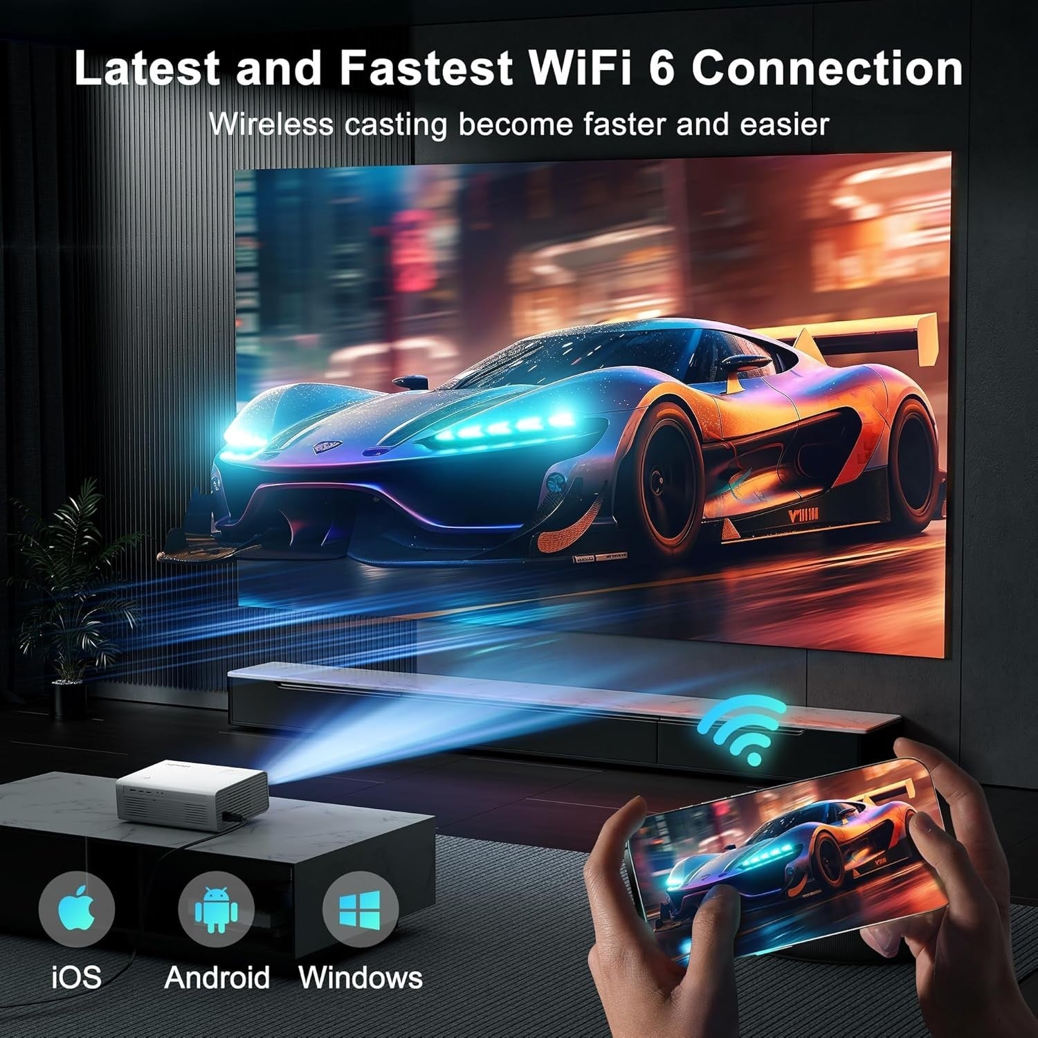 Agreago GC357 1080P Projector Auto Focus WiFi 6 Bluetooth 5.2 w/Screen 300"