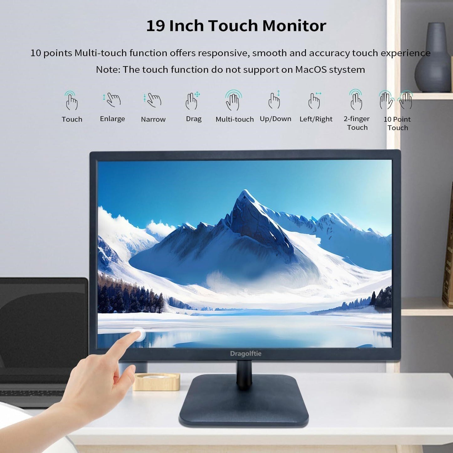 19" HD Touchscreen Monitor 10-Point Touch Built-in Speakers HDMI VGA VESA Mount