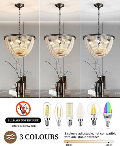 18" Pearl Bead Chandelier Black 4-Light Vintage Regency Boho Dining Bedroom