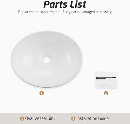 KES BVS124 Bathroom Vessel Sink Oval White Ceramic 16x13 Egg Shape Above Counter