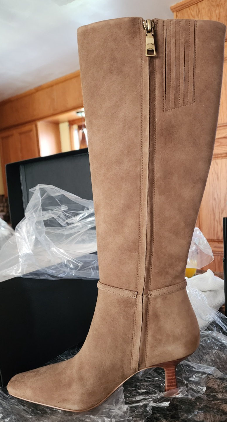 COACH Raquel Suede Knee High Boot Cedar Size 6 Wide Square Toe New in Box