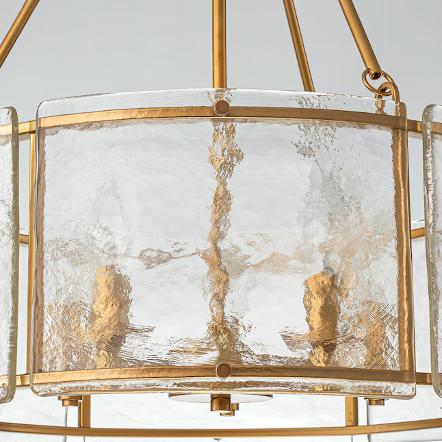 Gold Drum Chandelier 5-Light Ribbed Glass Pendant Dining Kitchen Island Dimmable