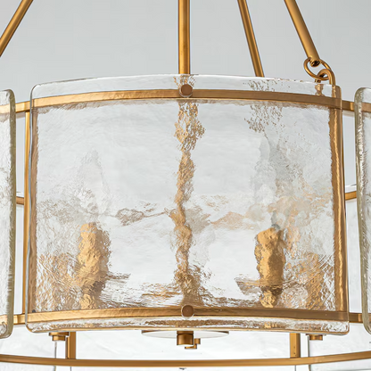 Gold Drum Chandelier 5-Light Ribbed Glass Pendant Dining Kitchen Island Dimmable