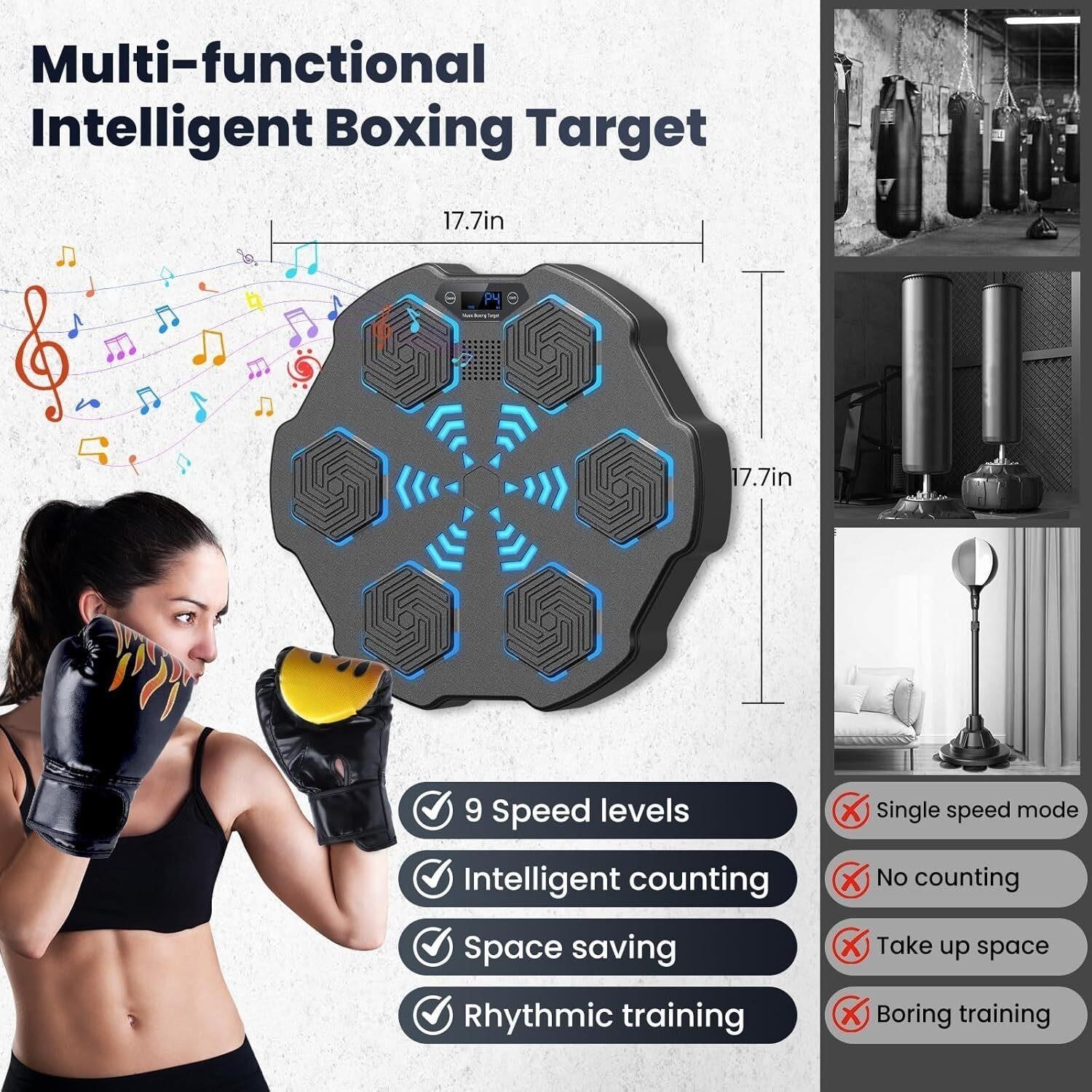 Music Boxing Machine Bluetooth Wall Mounted Trainer Gloves Kids Adults Workout