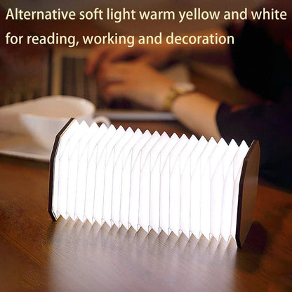 Wooden LED Book Light - Foldable Paper Lantern Magnetic Hanging Night Lamp USB