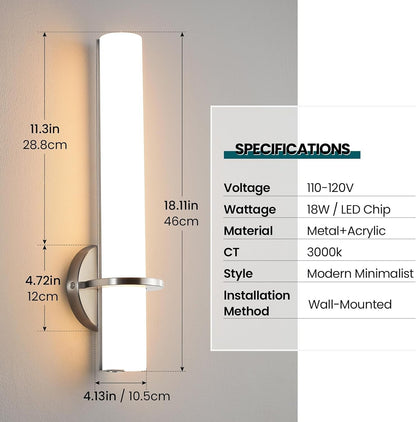 Set of 2 AIJIASI 18" LED Vanity Lights - 18W Dimmable Brushed Nickel - 3000K