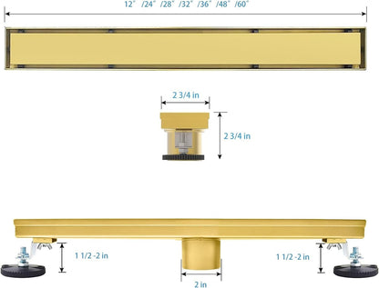 Linear Shower Drain 24 inch Brushed Gold Tile Insert 304 Stainless Adj. Feet