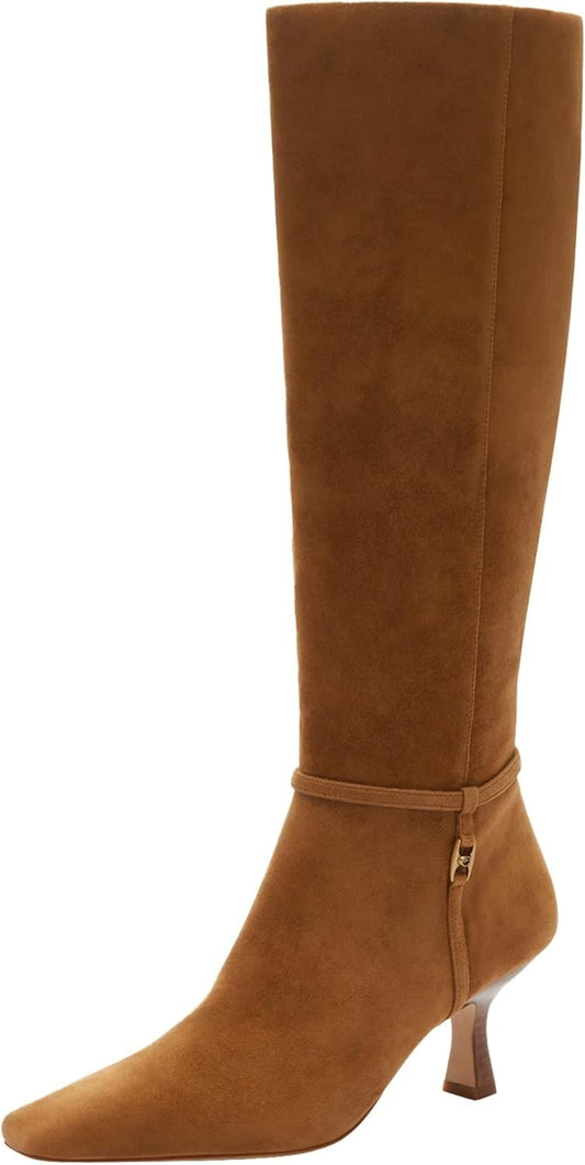 COACH Raquel Suede Knee High Boot Cedar Size 6 Wide Square Toe New in Box