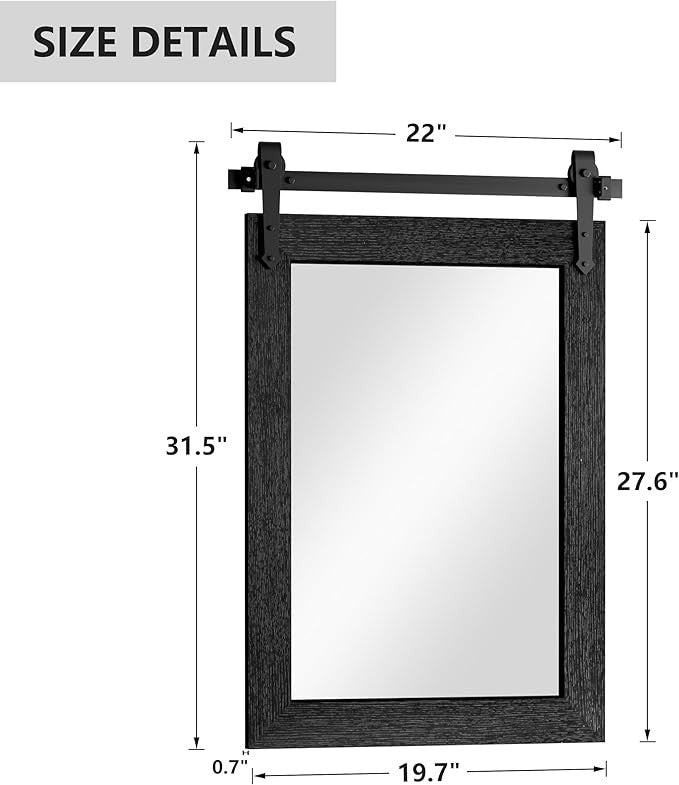 Menscha 22x32 Black Farmhouse Barn Door Mirror Bathroom Vanity Rustic Western