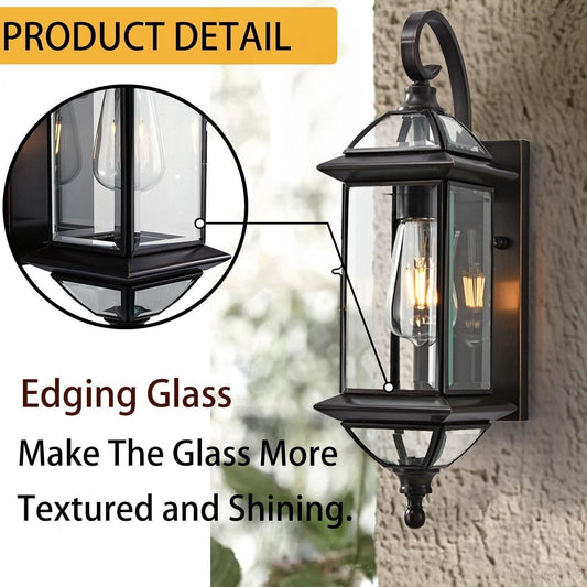 Outdoor Wall Light Fixture 18.5in Copper Oil Rubbed Bronze Lantern Waterproof E2