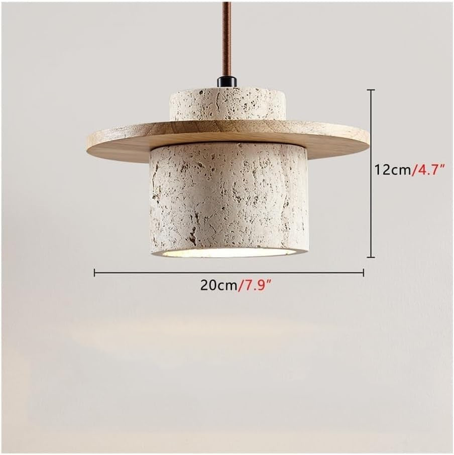 Axamate Wabi Sabi Pendant Light Travertine Stone Wood 4.7" E26 Japandi