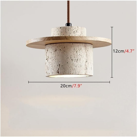 Axamate Wabi Sabi Pendant Light Travertine Stone Wood 4.7" E26 Japandi