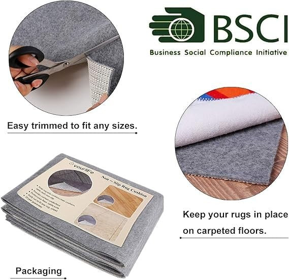 Non Slip Rug Pad Gripper 10x14 Felt Rubber Hardwood Tile Floor Trimmable 1/8 in