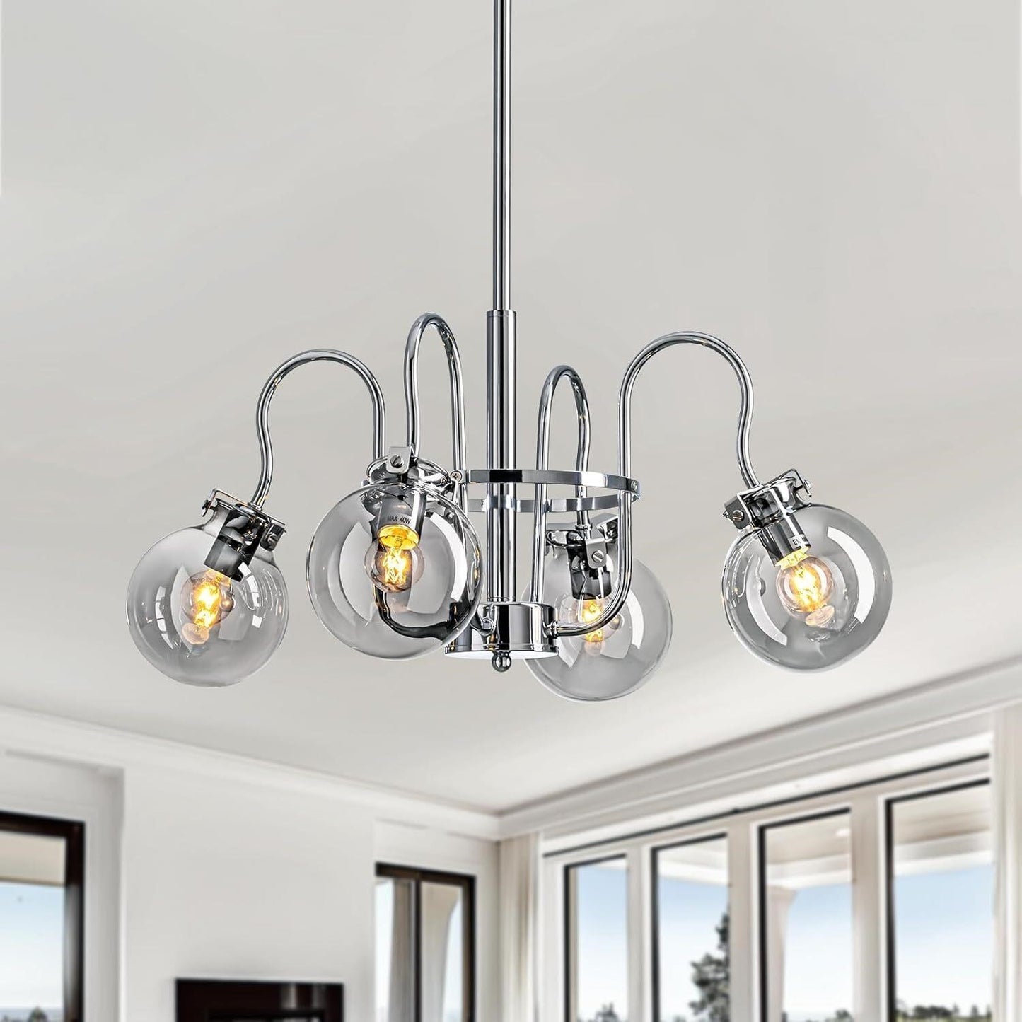 Modern 4-Light Chrome Sputnik Chandelier Smoke Grey Glass Globe E12