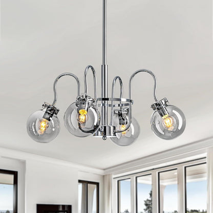 Modern 4-Light Chrome Sputnik Chandelier Smoke Grey Glass Globe E12