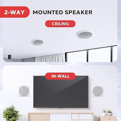 Pyle PDIC86 8" Ceiling Speakers Pair 2-Way 250W Flush Mount Round Square Grilles